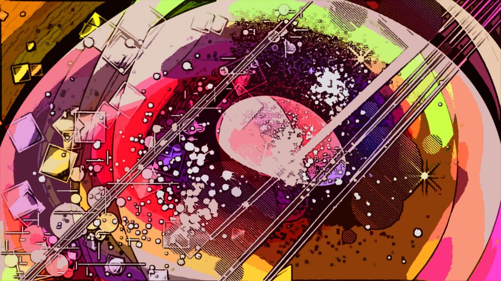 Ein digital erstelltes Bildkunstwerk. Mit dem Programm Adobe Photoshop wurden hier auf unterschiedlichen Ebenen Formen erstellt und zu einer Bildharmonie zusammengefügt.